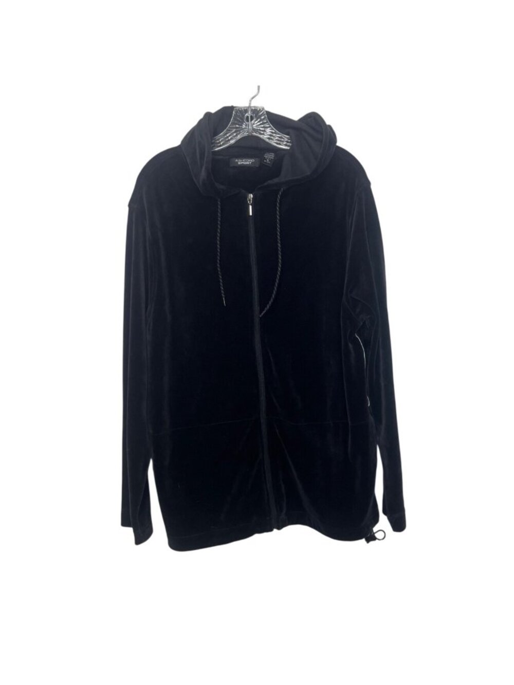 Ashford Sport Velour Full-Zip Hoodie Medium Black New Adjustable Drawstring